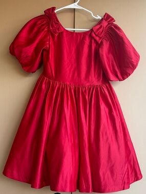 Janie and Jack red Satin bow puff sleeve dress 🌹